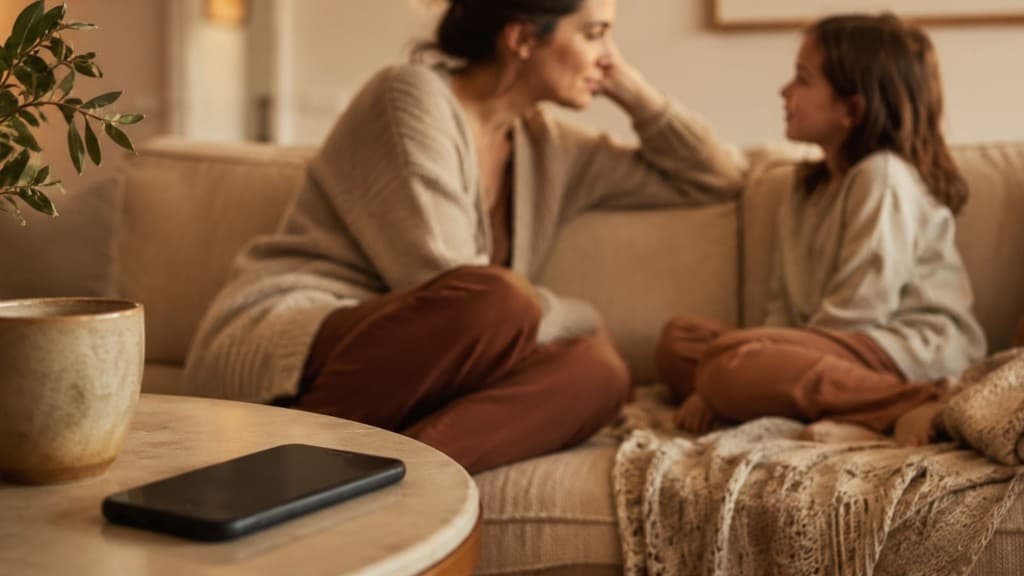 Phone set aside while parent connects with child