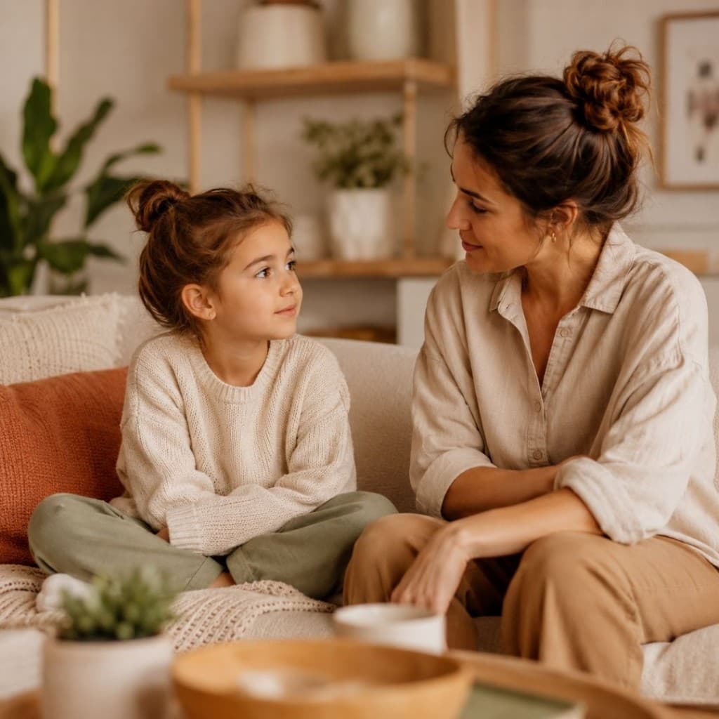 Parent and child reconnecting after a hard moment